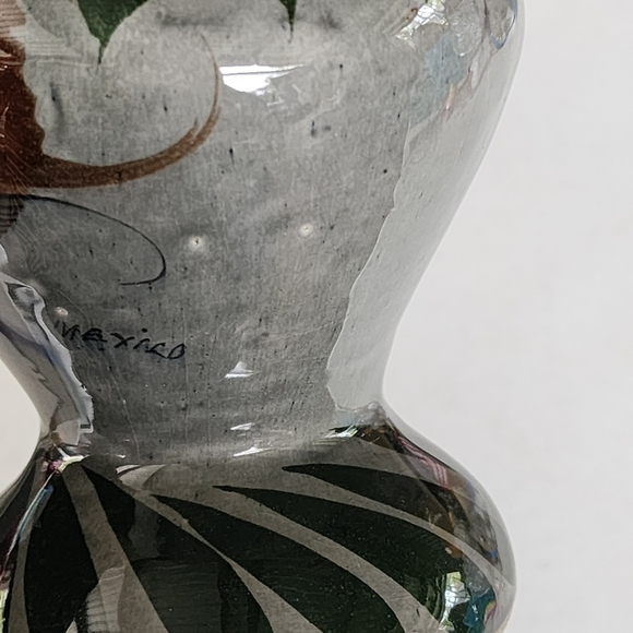 Vintage Mexico Tonala floral slate gray pottery vase - Picture 8 of 15